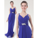 Eleagnt Sheath/ Column Straps Floor Length Blue Chiffon Bridesmaid Dresses