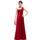 Discount One Shoulder Floor Length Satin Evening Party Dresses with Modified Bow Detail