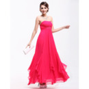Romantic A-Line Strapless Long Chiffon Evening Party Dresses with Godet Skirt