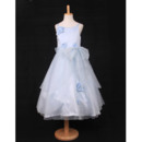 Perfect A-Line Spaghetti Straps Tea Length Satin Organza Party Flower Girl Dresses with Layered Draped High-Low Skirt