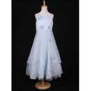 Perfect A-Line Spaghetti Straps Tea Length Satin Organza Flower Girl Dresses with Layered Draped High-Low Skirt