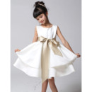 Pretty Simple A-Line Round/ Scoop Knee Length Empire Satin First Communion/ Tiered Skirt Flower Girl Dresses