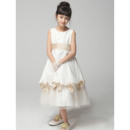 Cute A-Line Round/Scoop Tea Length Satin Emipre First Communion/ Flower Girl Dresses