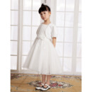 Concise A-Line Knee Length Satin Tulle First Communion Flower Girl Dresses with Jacket