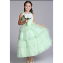 Affordable Pretty A-line Halter Neck Tea Length Satin Tulle Easter Dresses/ Flower Girl Dresses