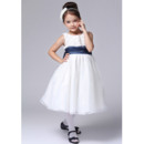 Discount A-Line Round Knee Length Organza Over Satin Flower Girl Dresses With Floral Lace Bodice