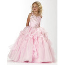 Luxury Beaded Rhinestone Ball Gown Straps Full Length Satin Organza Girls Party Dresses with Layered Draped High-Low Skirt