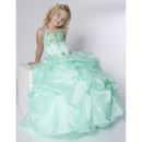 Luxury Beaded Rhinestone Ball Gown Straps Full Length Pick-up Organza Satin Girls Party Dresses