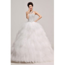 Affordbale Beaded Ruffle Ball Gown Sweetheart Satin Organza Wedding Dresses