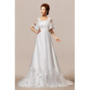 Newest Lace Sleeves A-Line Sweep Floor Length Wedding Dresses for Spring