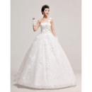 Beautiful One Shoulder Satin Organza Ball Gown Floor Length Wedding Dresses