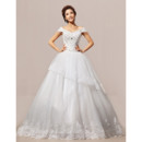 Fabulous Off-the-shoulder Ball Gown Floor Length Satin Organza Wedding Dresses