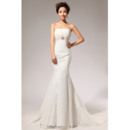 Custom Mermaid/ Trumpet Lace Wedding Dresses with Pleated Bust and Beading Detail