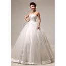 Inexpensive Ball Gown Strapless Floor Length Satin Organza Beaded Wedding Dresses