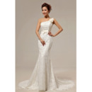 Stylish Hot Mermaid One Shoulder Lace Court Train Lace and Satin Wedding Dresses for Spring