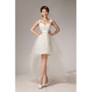 Romantic A-line Asymmetric High-Low Empire Straps Wedding Dresses with 3D Floral Appliqué