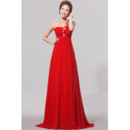 Elegant One Shoulder Empire Chiffon Satin Long Red Bridesmaid Dresses for Wedding Party