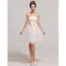 Pretty A-Line Strapless Short/ Mini Satin Organza Bridesmaid Dresses