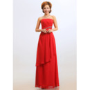 Excellent Sheath Strapless Floor Length Red Chiffon Bridesmaid Dresses for Winter