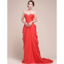 Affordable Beaded Sweetheart Long Length Chiffon Evening Prom Dresses with Side Draped
