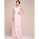Vintage-inspired and Romantic One Shoulder Pleated Chiffon Evening Party Dresses with Beaded Waist