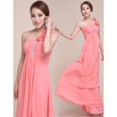 Romantic One Shoulder Flower Strap Chiffon Evening Party Dresses with Crystal Detail