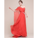Stylish Pleated Chiffon Evening Party Dresses with Side Cape Drape Over Shoulder
