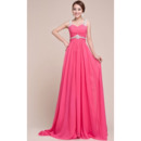 Exquisite Beaded Wide Straps Court Train Pleated Chiffon Evening Party Dresses