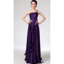 Enchanting One Shoulder Floor Length Pleated Evening Party Dresses with Beading Crystal Detail