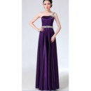 Elegantly One Shoulder Pleated Satin Evening Party Dresses with Beaded Waist