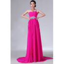 Stylish One Shoulder Long Length Chiffon Evening Party Dresses with Side Ruched Cascade