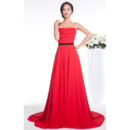 Simple A-Line Strapless Long Length Chiffon Evening Party Dresses with Belt