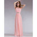 Graceful Sheath Halter-neck Pleated Chiffon Evening Party Dresses with Beading Waist