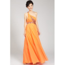 Perfect A-line One Shoulder Floor Length Chiffon Evening Dresses with Sequined Embellished