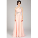 Enchanting One Shoulder Long Length Evening Party Dresses with Beading Crystal Detail