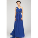 Graceful Empire One Shoulder Long Length Pleated Chiffon Evening Dresses with Beading Embellished