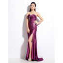 Sexy Ruched Sweetheart Floor Length Evening Dresses with High-Leg Slit and Beading Detail