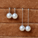 Stunning White 8-9mm Round Freshwater Natural Pearl Earring Set