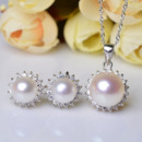 Elegant White Off-Round Natural Pearl Earring and Pendant Set