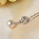 White 8.5-9mm Round Freshwater Natural Pearl Earring and Pendant Set