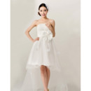 Summer Beach High-Low Satin Tulle Strapless A-Line Wedding Dresses with 3D Floral Appliqué