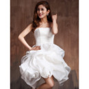Romantic Ball Gown Strapless Lace Organza Short Reception Wedding Dresses with Ruffles Galore