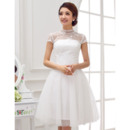 Gorgeous Mandarin Collar A-Line Satin Organza Short Reception Wedding Dresses