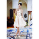 Chic A-Line Strapless Knee Length Reception Satin Wedding Dresses with Sequined Bodice and Bow