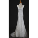 Alluring V-Neck Mermaid Long Length Spring Lace Wedding Dresses with Shimmering Crystal Detailing