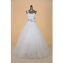 Romantic One Shoulder A-Line Full Length Appliques Tulle Wedding Dresses with Belt