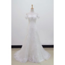 Pretty Beaded Rhinestone Appliques Off-the-shoulder Full Length Tulle Wedding Dresses