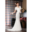 Modern Mermaid Tiered Cap Sleeves V-Neck Lace Wedding Dresses with Pleated Bust