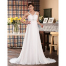 Perfect and Elegant Empire Floor Length Chiffon Wedding Dresses with Beaded V-Neck and Waist