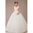 Simple and Elegant Cap Sleeves Ball Gown Tulle Wedding Dresses with Hand-made Flowers